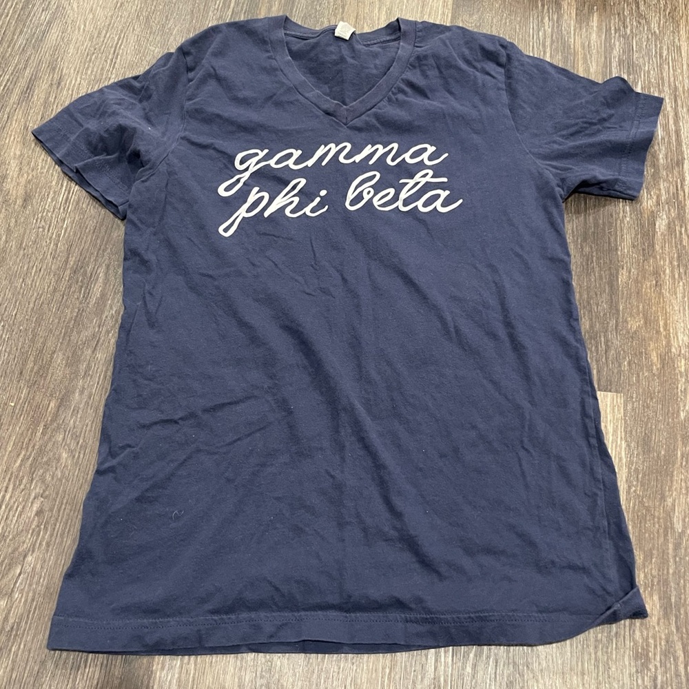 Gamma Phi Beta navy blue v-neck tshirt